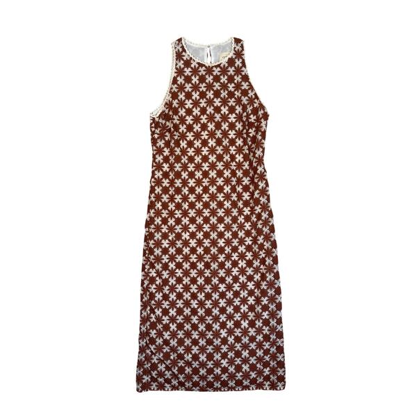 Sezane Dresses & Skirts - Sezane Reneka Dress Brown White Midi Long Minimalist Caramel Ecru 6 Med